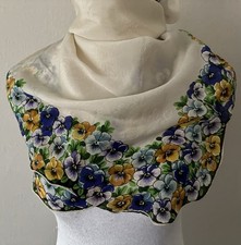 Carol Stanley Silk Scarf Floral Scalloped Edge Hand Rolled Vintage