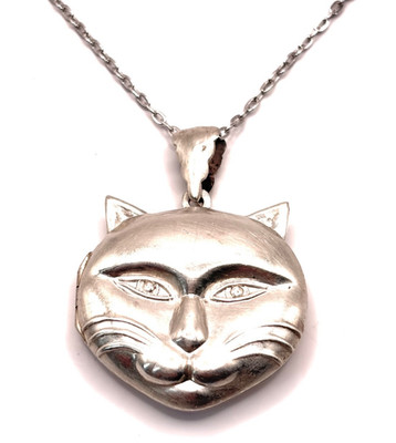 Vintage Sterlingsilber 3D Öffnung Katze Medaillon Anhänger
