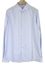 SUITSUPPLY Men's Formal Shirt 46/18L Extra Slim Blue Striped Pure Cotton Try On