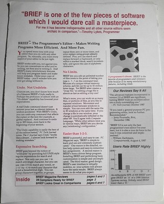 BRIEF, Der Programmierer-Editor - Werbematerial, 1987. Von Solution Systems