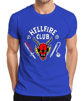 HELLFIRE CLUB Dämon Schädel Hörner D20 Flammenschwert Rollenspiel Herren T-Shirt