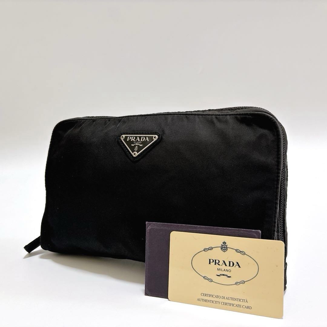 PRADA Black Nylon Tessuto Triangle Pouch with Card Included m368