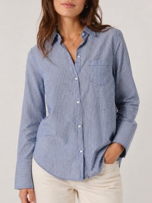 Nili Lotan Striped Button Down Shirt Size Small Cotton Long Sleeve Top Blue