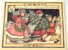 Christmas Card Susan Winget Three Little Trees Lang Co Old Fashioned Kids Bunny