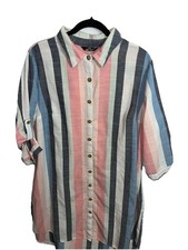 mlle gabrielle Midi Button Up Striped dress Size 2X  Roll Tab Sleeves