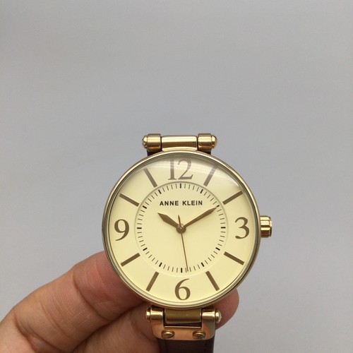Anne Klein Watch Womens 34mm Gold Dial Brown Leather Band New Battery - Picture 6 of 16
