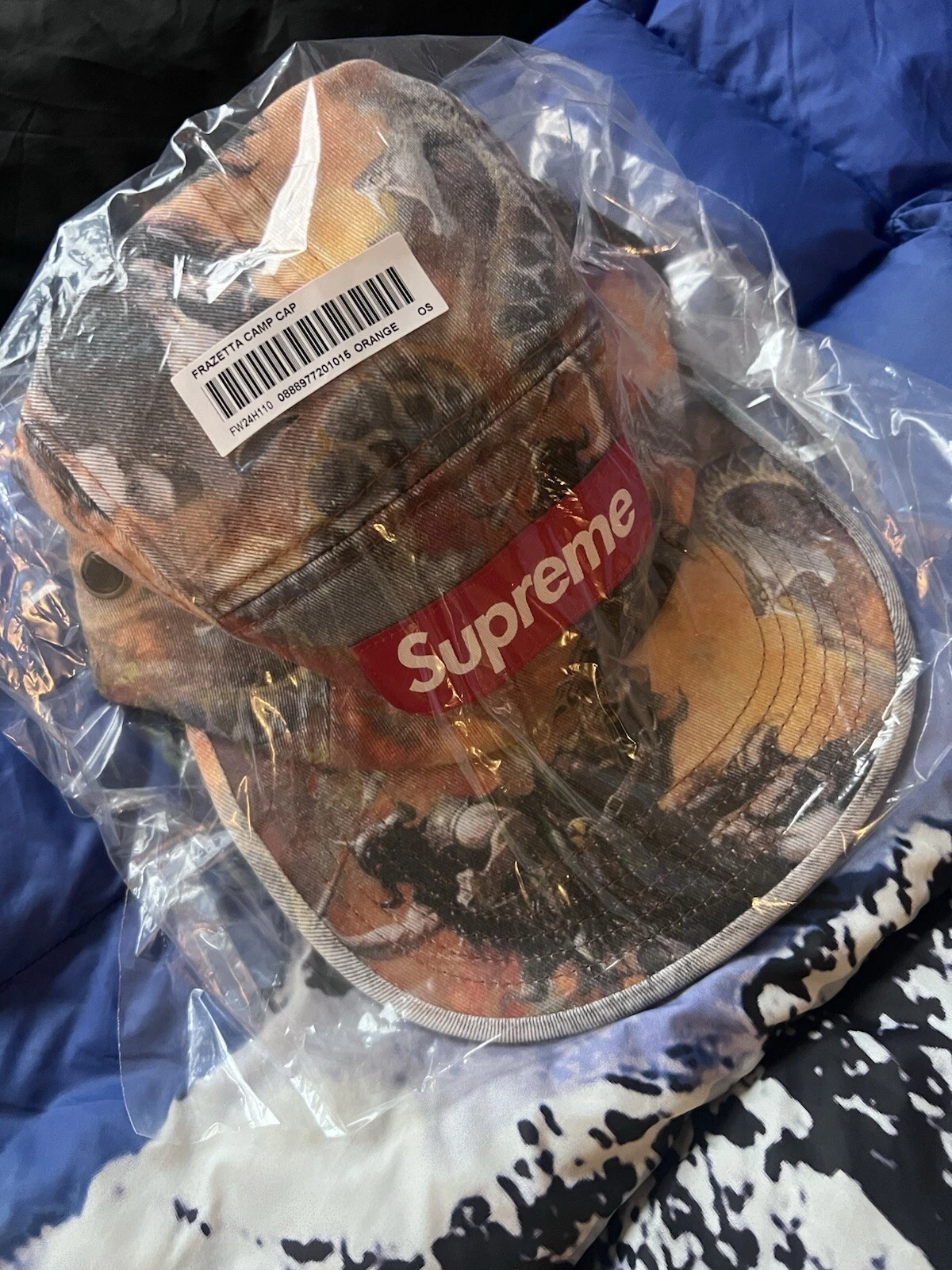 Casquette de camp Supreme Frank Frazetta boîte à chapeau logo bogo orange OS FW24   Neuf