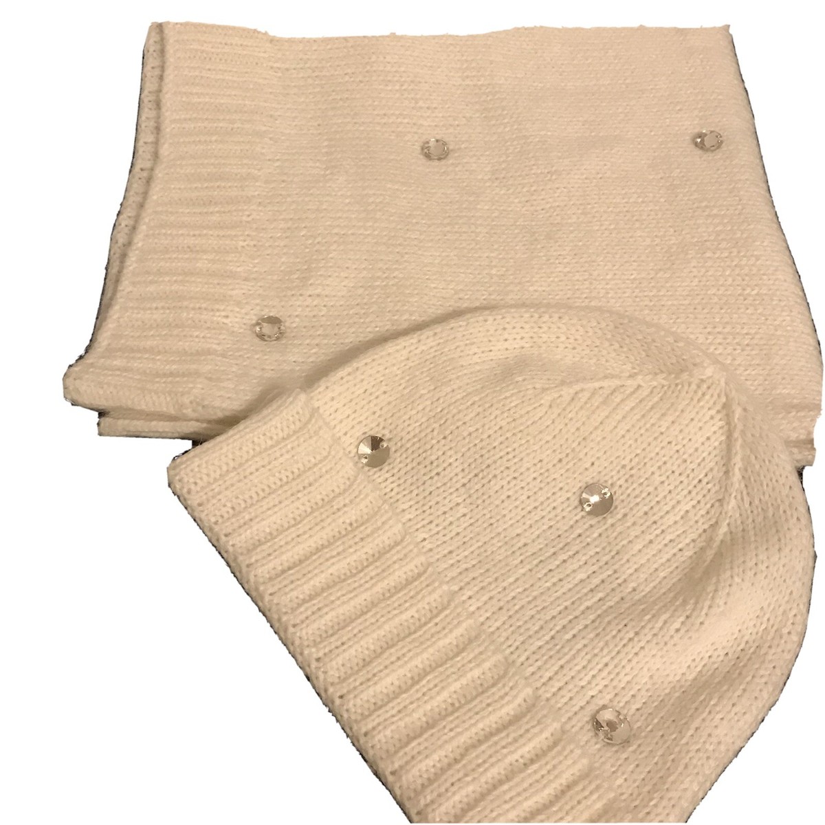 VICTORIA SECRET CREAM JEWELED BEANIE/ SCARF SET… NEW WITH TAGS… Victoria Secret Jeweled Beanie And Scarf Neck Warmer Set  main image 2