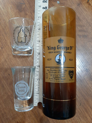  3 shot glasses - King George IV old Scottish whiskey ,old Bushmill,s  ,Cuervo