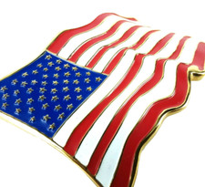 Gold Tone Red White and Blue Waving American Flag Men's Belt Buckle Patriotic