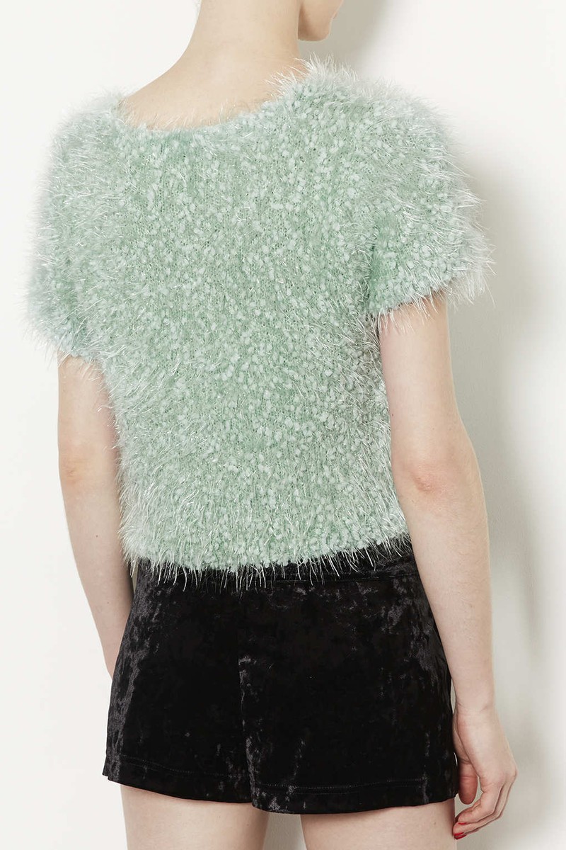 Pull Crop Topshop Vert Glacé à Paillettes - Taille 12-14 - Neuf Avec étiquette - Haut Femme Scintillant