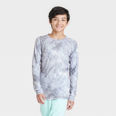 Boys' Long Sleeve Fitted Performance Crewneck T-Shirt All in Motion Gray XS 4/5