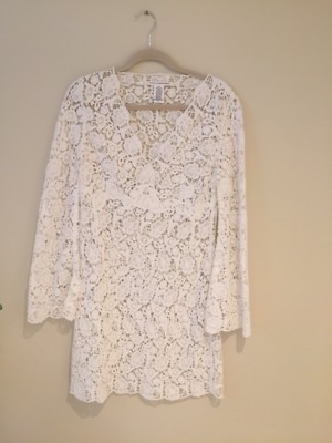 DIANE von FURSTENBERG DVF WHITE COTTON LACE BELL SLEEVE DRESS 6 | eBay
