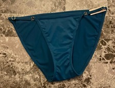 NWT VICTORIA'S SECRET BLUE SMOOTH GOLD ADJUSTABLE STRAP STRING BIKINI PANTIES