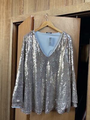 Lane Bryant (Size 22) Swing V-Neck Sequin Top Party Festival