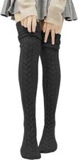 Black Knit Thigh High Socks Extra Long Leg Warmers Over Knee Boot Socks A
