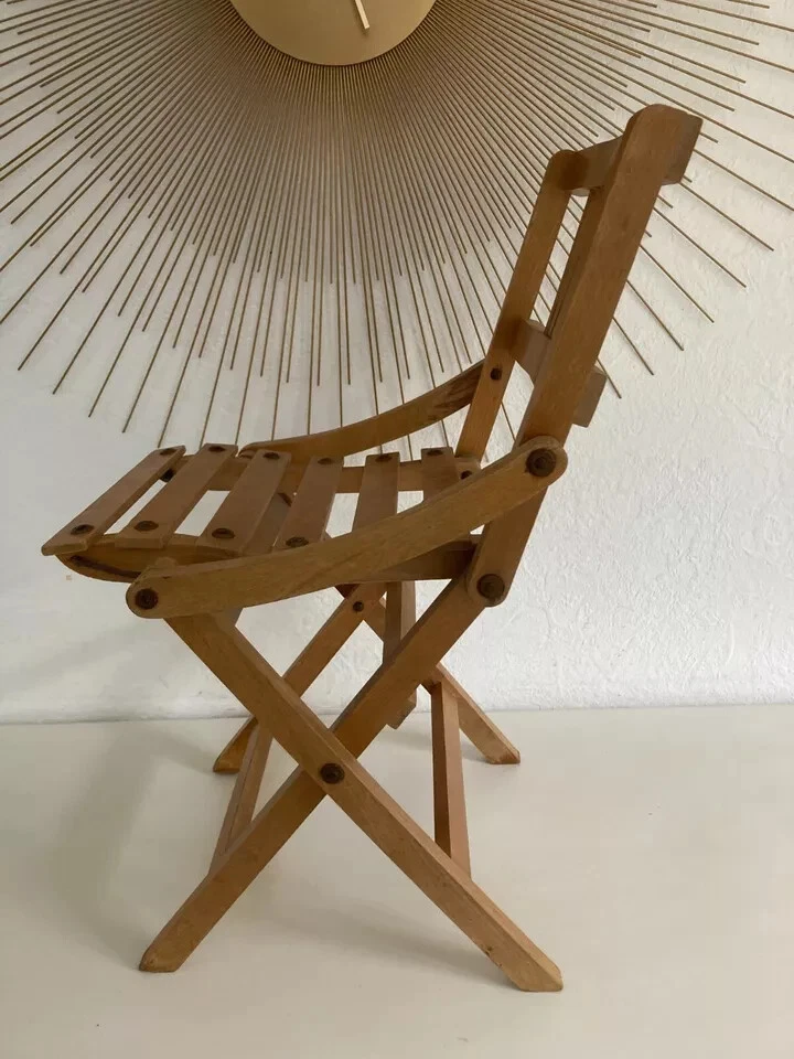 3 ⚜️ Ancienne Petite Chaise Enfant en Bois Pliante Vintage ⚜️ - Photo 4/4