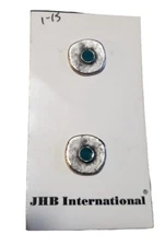 Vintage 5/8” JHB International Silver Metal Buttons Turquiose Enamel(?) Italy 