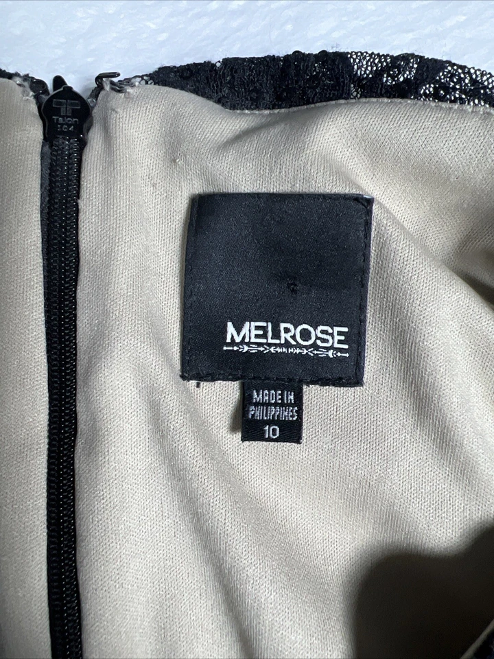 Melrose Black Dress Sequin Mesh Flutter Sleeves Semi Formal Cocktail Bodycon 10 - Image 4 of 4