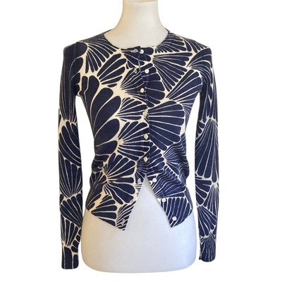 Gorgeous Merino Wool Cardigan Navy and White, XS