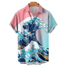 summer Mens Hawaiian shirt 3D printed short sleeved lapel beach style top