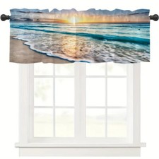 Beach Shore Ocean Waves Sunrise Rod Pocket Window Valance, Modern, 54" x 18"-NEW