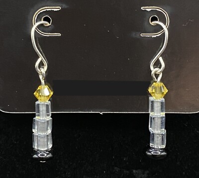 Handmade Candle Yellow Crystal Clear & Black Glass Bead Earrings by Neanie-Bot