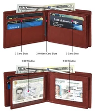 RFID Blocking Brown Genuine Leather Men's Bifold Wallet 2 Center Flap New