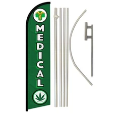 Medical Marijuana Advertising Windless Banner Flag & Flag Pole Kit Ground Spike