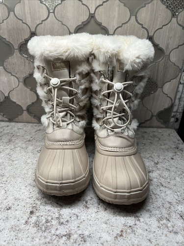 London Fog Girls Cream Colored Faux Fur Lined Winter Boots Sz 3 - Picture 3 of 10