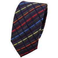 Schmale Tigertie Krawatte In Gold Blau Rot Orange Schwarz Gestreift - Schlips