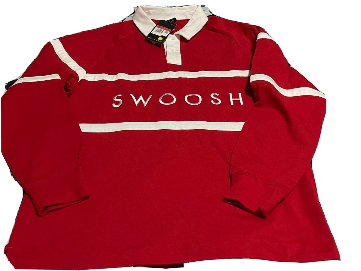 Nike Sportswear Swoosh Rugby Men Long Sleeve Polo Shirt Red White CV0169
