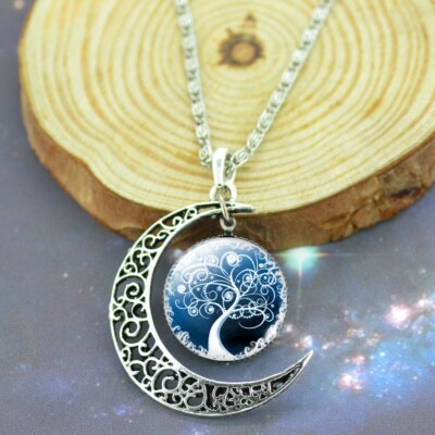 Damen Halskette Lebensbaum Mond ANGEBOT Talisman Glücksbringer Vintage