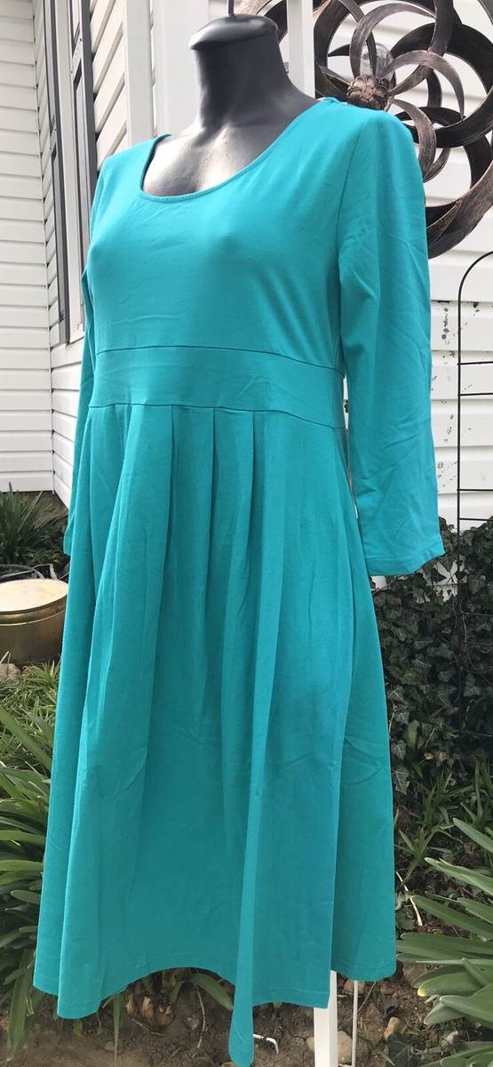 NEW Women's Dress Medium Teal empire waist Easy Fit Pleated cotton mix Paragon