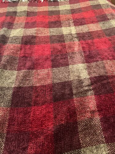 Pottery Barn Plaid Chenille Throw Blanket Wine Fringe 48"x60" - Picture 7 of 12