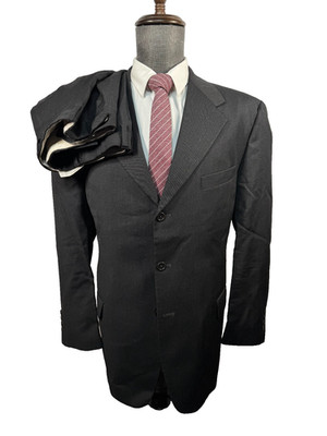 ROBERTO VILLINI Mens Black ITALIAN-MADE Pleated 2pc Suit 46R Jacket 38Wx28L Pant