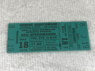 RAINBOW REO SPEEDWAGON UNUSED 1978 TICKET Ritchie Blackmore Ronnie James Dio USA