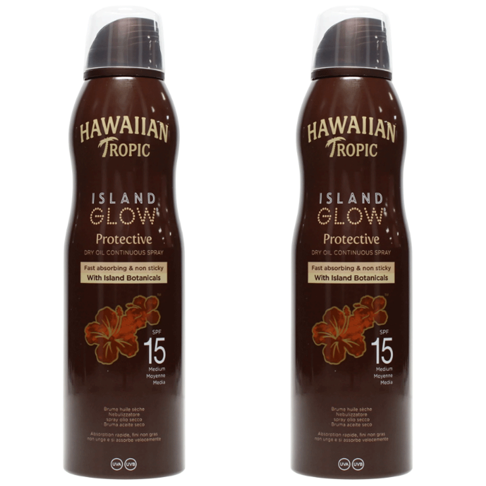 2 x Hawaiian Tropic Island Glow Protective SPF15 Dry Oil Continuous Spray 177ml - Image 2