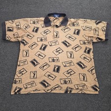 Vintage La Mode Golf Polo Shirt Mens XL Tan All Over Print Stamp Made In USA