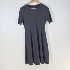 Uniqlo dress womens S fit flare charcoal grey short sleeve zip 115854