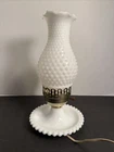 Vtg White Milk Glass Hobnail Hurricane Lamp Light Farmhouse Cottage Core Working