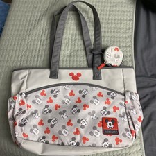Disney Baby Mickey Mouse Zippered Diaper Tote Bag 19x12 Multiple Compartments