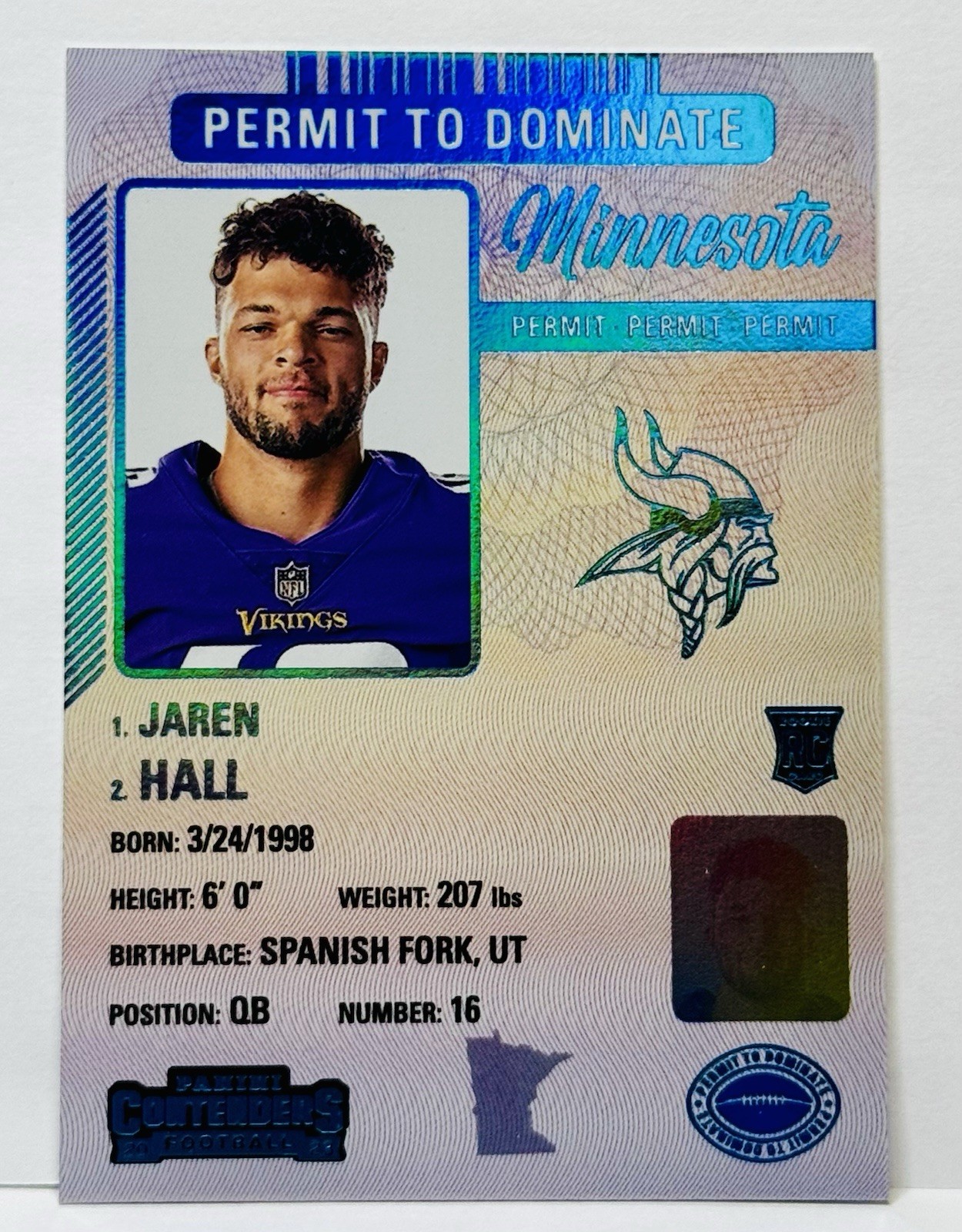 Permit to Dominate SSP Case Hit Jaren Hall (RC) - 2023 Contenders #17 Vikings