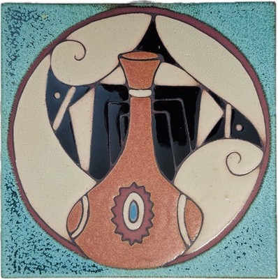Vintage Hand-Painted Ceramic Tile by Elen - Wall Hanging or Hot Plate - USA