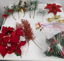 Large Lot of Christmas Floral Picks Lots of Glitter Pieces