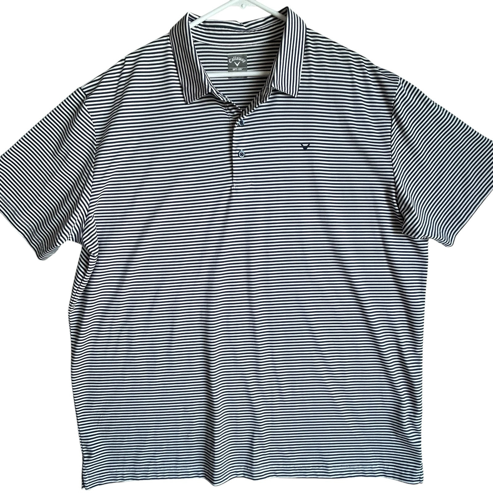 Callaway Mens XXL Navy Blue White Striped Opti Dri Performance Polo Shirt-image