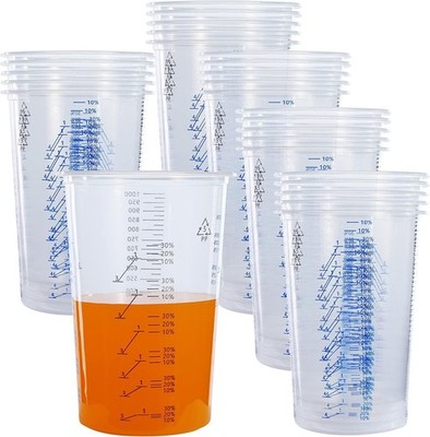 32oz.(1000ml) Disposable Clear Graduated Plastic Mixing Cups for Kitchen