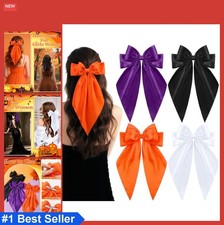 4 Pcs Halloween Hair Bows for Women Girls Satin Orange Purple Black White Large