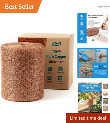 Copper Mesh Roll 5x30ft Rustproof for Rodent, Bat & Snail Control Hole Sealing