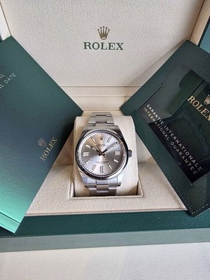 Rolex Oyster Perpetual 41mm Silver Dial Steel Bracelet Chronometer Box Papers